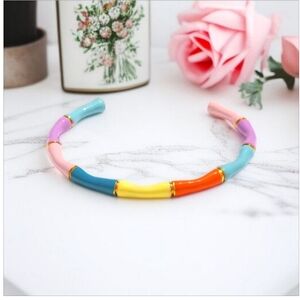 Luxury 18k Gold Plated Bamboo Candy Pastel Enamel Cuff Bangle Bracelet